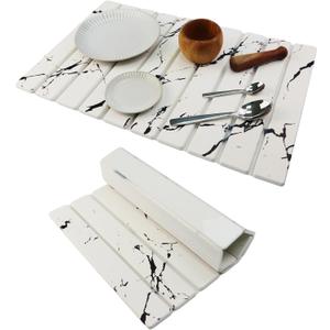 Large Stone Drying Mat for Kitchen Counter Diatomaceous Earth Collapsible 24L*16WSuper Heat Resistant Mats, Quick Absorbent Dish Drying RackGray marble (23.6" x 15.4")