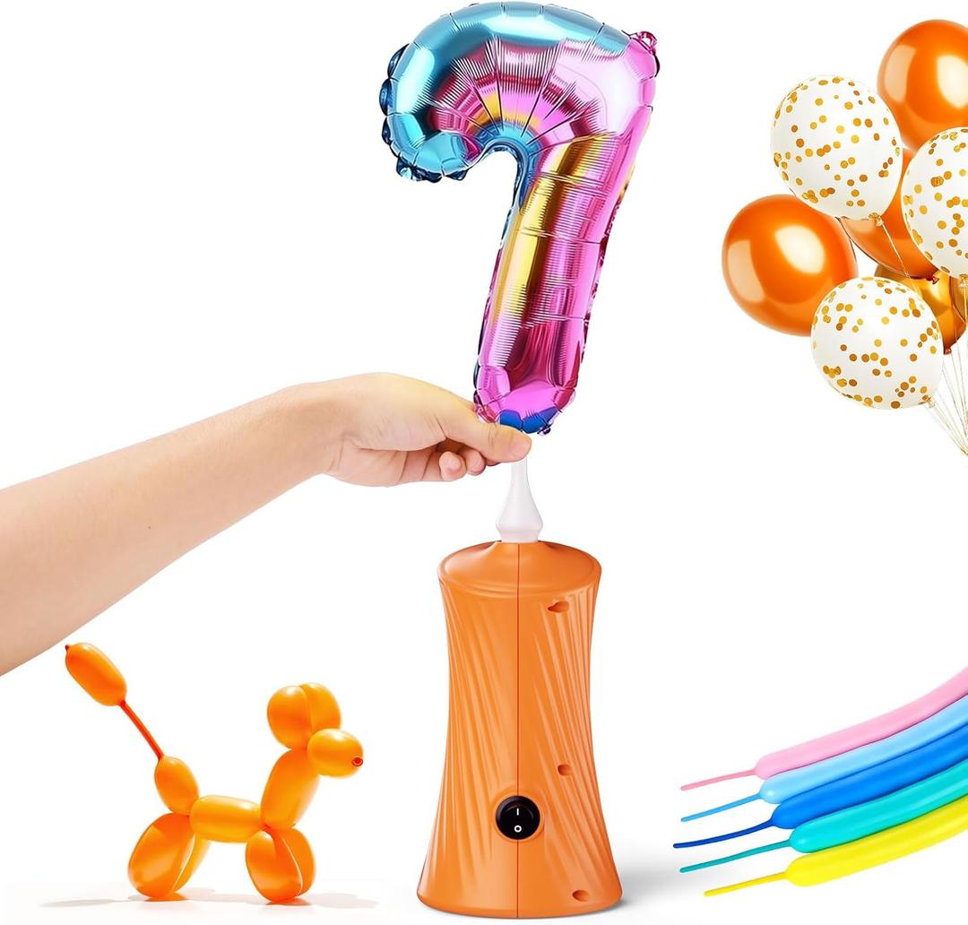 Balloon Pump Electric, Air Balloon Pump Portable Long Animal Blower Machine Blue/Orange/Pink/Purple 110-120V 30W Balloon Electric Pump Inflator Electric Balloon Pump for Party/Wedding/Birthday Decor