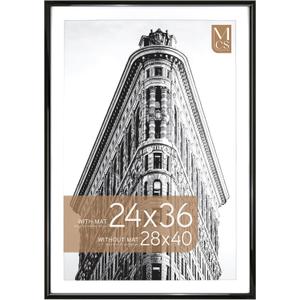 MCS Trendsetter 28x40 Poster Frame, Display Pictures 24x36 With Mat or 28x40 Without Mat, Vertical & Horizontal Wall Hanging Large Picture Frame for Photos & Posters, Black (1-Pack)