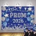 7x5ft Prom 2026 Photography Backdrop Blue and Silvery Glitter Balloons Flags Congrats Grad 2026 Prom Graduation Party Decorations Banner Suppies