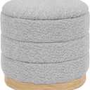 Round Storage Ottoman with Reversible Tray Lid, Folding Chenille Fabric Footrest with Hidden Storage, 15.4" Footstool for Small Spaces Living Room Bedroom, Wood Grain Base, Sliver Grey, 15.4"D x 15.4"W x 14.6"H