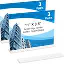 3 Pack Acrylic Sign Holder 11 x 8.5 Horizontal, Double-Sided Clear Sign Holder Plastic Stands for Display, T Shape Acrylic Table Sign Stands for Office Store Restaurants Wedding Party Decoration