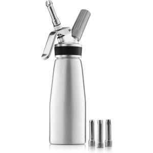 Aluminum Whipped Cream Dispenser with 3 Nozzles, Brush & Recipe Guide (Silver)