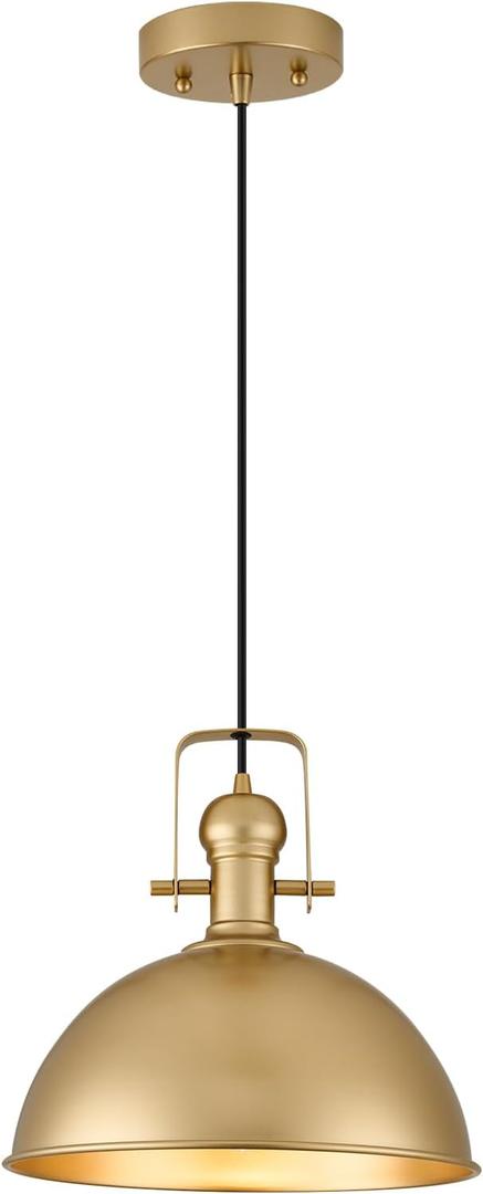 12 Inch Gold Farmhouse Pendant Lights Matte Pendant Lights for Kitchen Island Industrial Adjustable Height Vintage Dome Hanging Light Fixtures for Barn, Dining Room 1 Pack