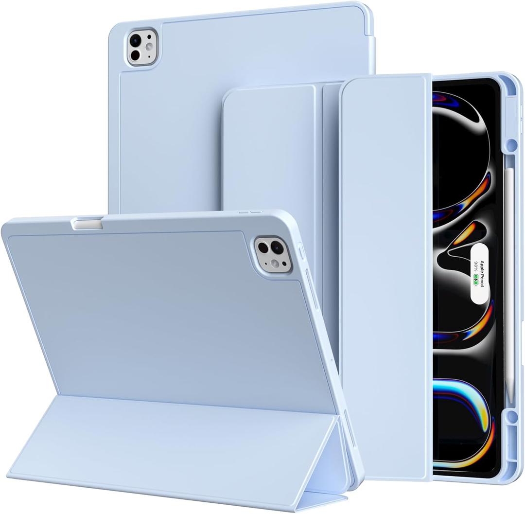 kenke Case for iPad Pro 13 Inch (M4) 2024 7th Generation with Pencil Holder, Slim Trifold Smart Cover with Soft TPU Back, Supports Pencil Pro and Pencil(USB-C), Auto Sleep/Wake, Sky Blue