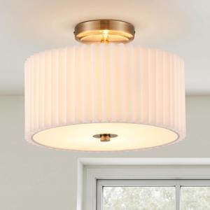 VONLUCE 12.2" Semi Flush Mount Ceiling Light, 2-Light Modern Ceiling Lights with Pleated White Shade, E26 Bulb Compatible, Ideal Light for Bedroom, Living Room, Nursery, Hallway, Bronze Finish