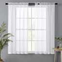 MIULEE White Linen Textured Sheer Curtains 63 Inches Long 2 Panels for Bedroom Living Room, Semi Transparent Farmhouse Window Net Panels with Rod Pocket, W 42 x L 63 inch Length