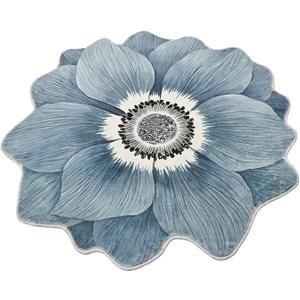 Flower Rug 24 Round Area Rugs Cute Plush Flower Shaped Rug Circle Non Slip Water Absorption Doormat for Bedroom Bedside Living Room Bathroom Kitchen Floor Mat, Blue Lotus