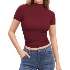 MANGOPOP Women's Turtleneck Mock Neck Shirt Double Lined Long Sleeve Short Sleeve Tops for Women Basic T Shirts Tight Tee (M)