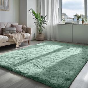 PAGISOFE Machine Washable Sage Green Rugs for Bedroom, 4x6 Ft Rectangle Fluffy Rug Plush Fuzzy Carpet for Kids Room, Green Rug Home Decor Aesthetic,Non-Slip Indoor Rugs for Nursery Decor Girls Boys
