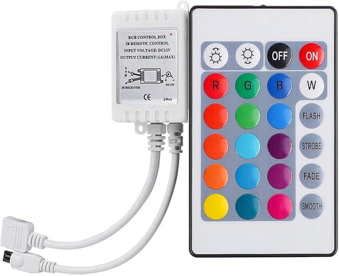 SUPERNIGHT DC 12V 24-Key LED Strip IR Remote Controller with Controller Box for 3528 5050 SMD RGB LED Strip Lights