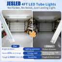 JESLED T8 LED 4FT Type A+B Light Bulbs, 24W, 3200LM, 5000K Daylight | Plug and Play or Ballast Bypass, 4 Foot T12 LED Replacement, ETL Listed, Single or Double End Powered, Clear(2-Pack)
