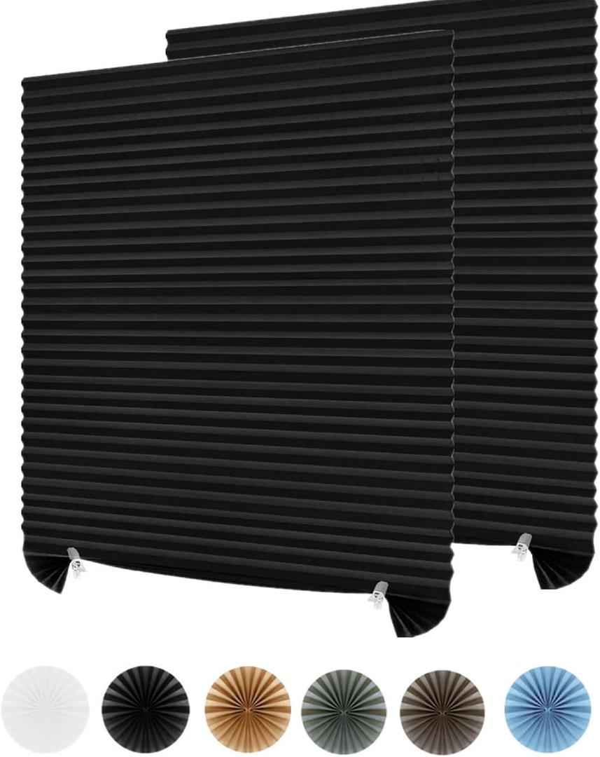 2Pcs Temporary Window Blinds Cordless, Self Adhesive Pleated Paper Blinds Window Shades Blackout Blinds for Windows Doors Non-Woven Fabric No Drill Blinds for Home Office Easy to Cut and Install