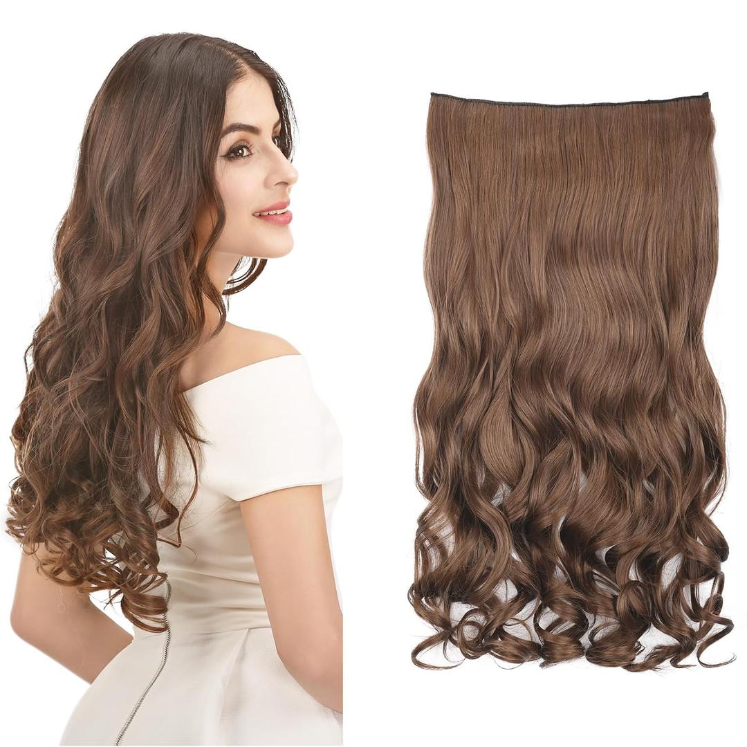 REECHO 20" 1-Pack 3/4 Full Head Curly Wave Clips in on Synthetic Hair Extensions HE008 Hairpieces for Women 5 Clips 4.5 Oz per Piece - Medium Warm Brown