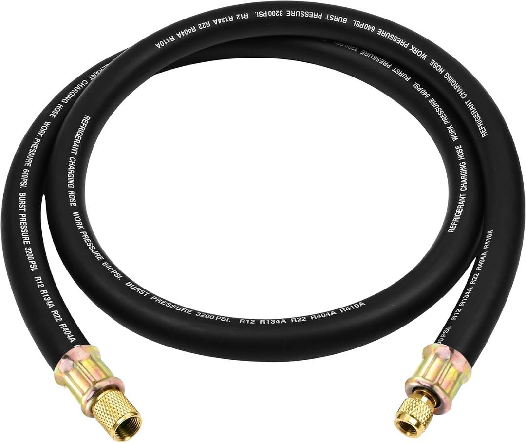 Upgrade Version 1/2" Internal Diameter High-Flow Vacuum Certified Refrigerant Hose,3/8" to 1/4" Fittings,20 Microns Vacuum, Faster HVAC Evacuation and Recovery, 6-Feet, Black