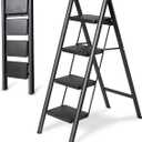 4 Step Ladder Folding Step Stool, Heavy Duty 330 Lbs Load Step Ladders for Home, Tall Kitchen/Closet Stepladder for Adults, Black Small & Lightweight Ladder with Anti-Slip Wide Pedals by OOSOFITT