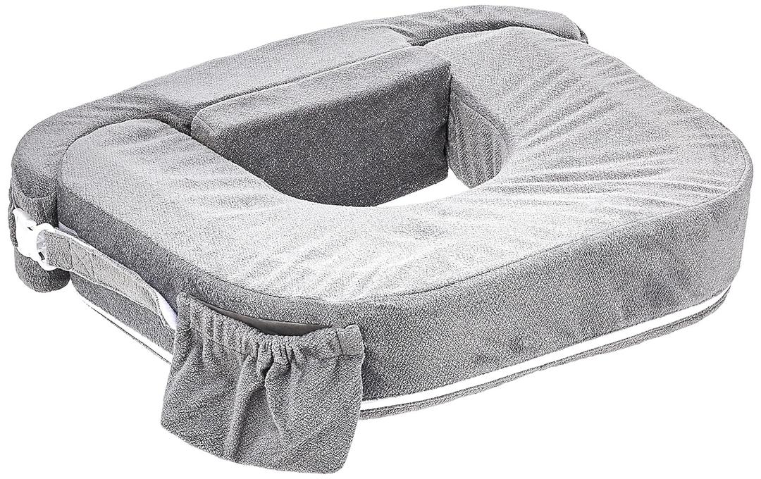 My Brest Friend Twin Nursing Pillow - Enhanced Comfort with Slipcover - Ultimate Ergonomic Support for Breastfeeding- Adjustable Strap and Silent Release Buckle with Handy Side Pocket, Evening Grey