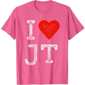 JT Fan Merch Initials Men Red Heart Women I Love JT T-Shirt (Pink, S)