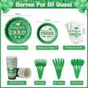 Graduation Party Supplies Congrats Grad Plates and Napkins Set Serve 50, Disposable Tableware Paper Plates Napkins Cups Knives Spoons Forks Straw for Class of 2026 Graduation Party Decorations (Green)