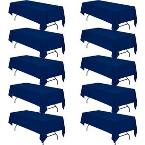 BRILLMAX 10 Pack Navy Blue Tablecloths for 8 Foot Rectangle Tables 60 x 126 Inch - 8ft Rectangular Bulk Linen Polyester Fabric Washable Cloth Cover for Wedding Reception Banquet Birthday Party