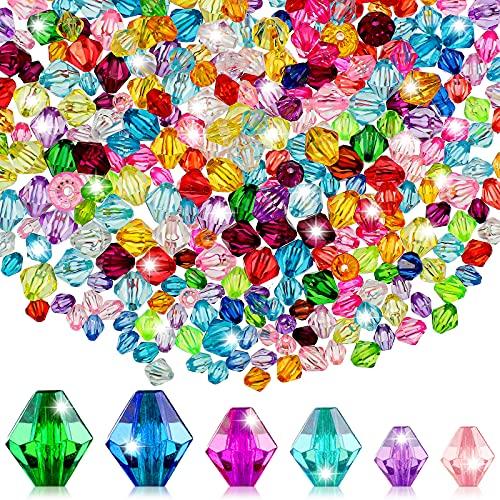 900 Pieces 3 Size Faceted Bicone Crystal Beads Bicone Mix Color DIY Craft Beads for Bracelet Necklace Earring Jewelry Making
