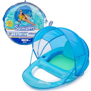 SwimWays Spring Float Premium Recliner with Canopy Pool Lounger, Inflatable Pool Floats Adult with Fast Inflation for Ages 15 & Up, Sky Blue