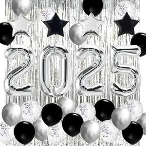 JOJO FLY New Years Eve Party Decorations Kit, Silver 2026 Balloons, Black and Silver Balloons Set, Silver Foil Curtain, Graduation Decorations, New Years Eve Party Supplies 2026
