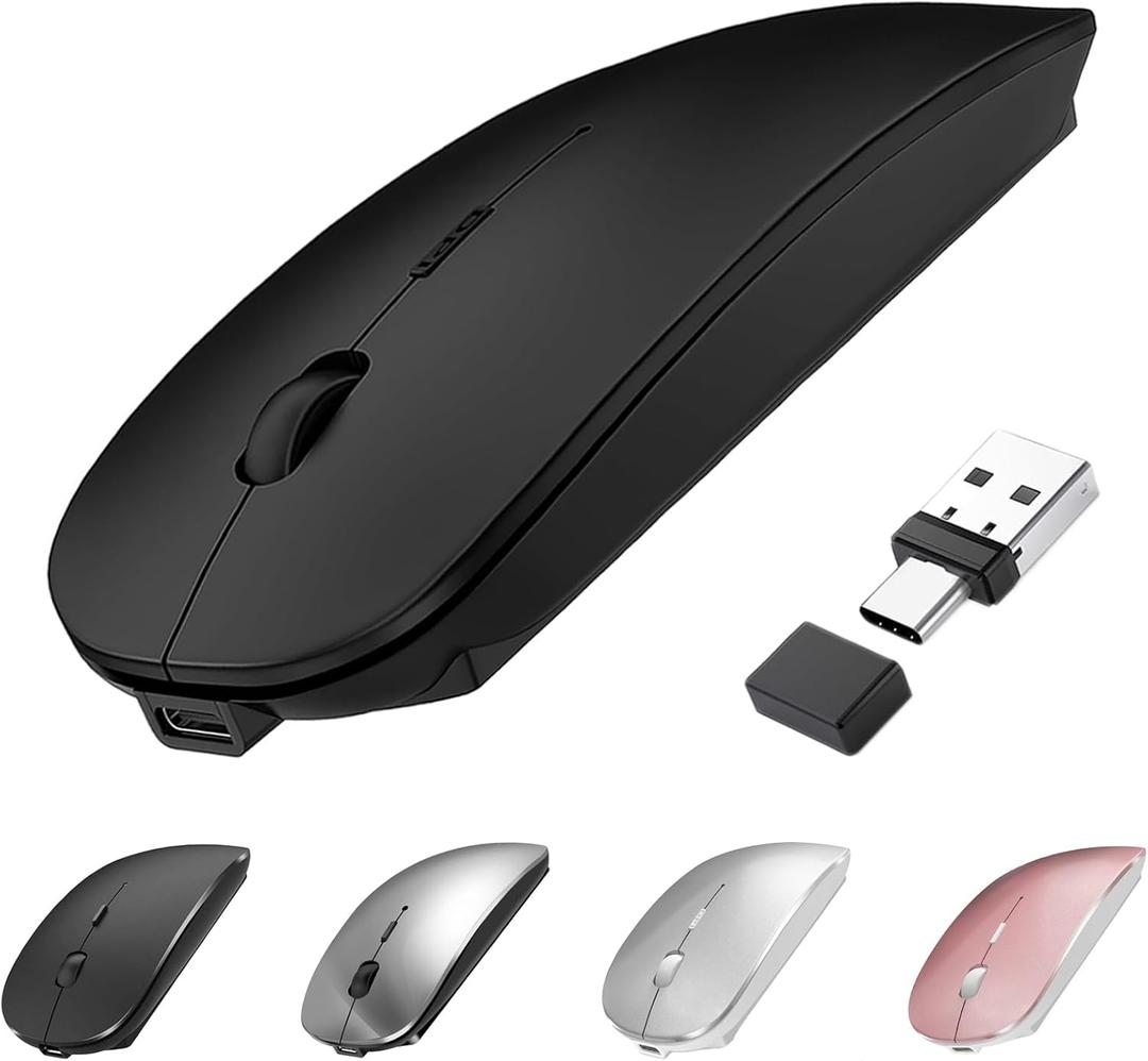 Bluetooth Wireless Mouse USB C for MacBook Air Pro iMac Laptop Desktop Computer, Wireless Rechargeable Silent C Mouse for Mac Desktop/iPad/Surface Pro (BT5.2/3.0, 2.4G USB A, Type-C Receiver)