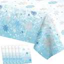 6 PCS Blue Plastic Snowflake Tablecloth(54x108 Inch) Frozen Birthday Winter Wonderland Decorations Disposable Table Cover Tablecloths for Christmas Holiday New Year Party Favors Supplies Decor