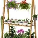 Hanging Plant Shelf Indoor Outdoor Plant Stands Wood Flower Stand 2 Tiered Bamboo Plant Shelves Holder Rack for Patio Balcony Garden (Tall,50 inch)