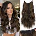 KooKaStyle Invisible Wire Hair Extensions with Transparent Headband Adjustable Size 4 Secure Clips Long Wavy Highlight Hairpiece 20 Inch H2/426alayage Dark Brown to Chestnut for Women