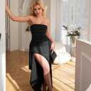 YMDUCH Women's Elegant Strapless Bodycon Ruched Ruffle High Split Long Formal Evening Dress (Black, Small)