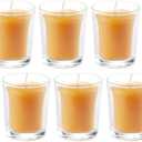 6PCS Pure Beeswax Votive Candles in Glass Cup, Unscented, Naturally Lightly Honey Scented, 12 Hours Burn Time Each (Raw)