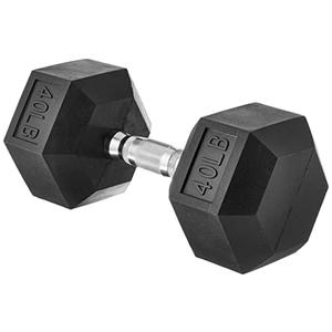 Amazon Basics Rubber Hex Dumbbell Weight with Comfortable Handle for Home Gym Workout, 40 pound, Single, Black