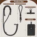 Phone Lanyard, Adjustable Anti Theft Phone Strap Crossbody Wrist Strap with RFID-Blocking Wallet & 2pcs 360 Phone Tabs Compatible for All Phones, Skin-Friendly, Premium Metal Buckles, Black