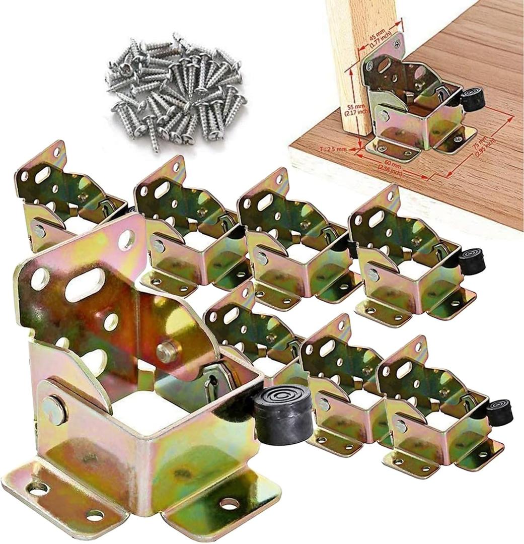 8 PCS Folding Bracket, Top Direct Iron Folding Lock Extension Table Chair Bed Leg Foldable Support Brackets Hinge Self Lock Hinges with Screws