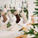 4 Pcs Farmhouse Christmas Stockings, 18'' Christmas Neutral Stockings Rustic Fireplace Stocking, Boho Cozy Hanging Xmas Stocking Decorations for Family Holiday Decor