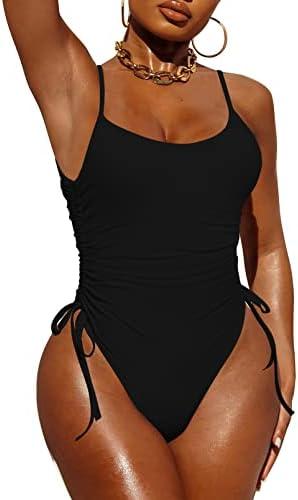 Pink Queen Womens One Piece Swimsuit Ruched High Cut Tummy Control Bathing Suit Swimwear Black XL