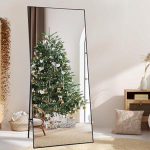 Full Length Mirror with Stand, 76"x34" Aluminum Alloy Frame Floor Mirror, Shatter-Proof Glass - Free Standing, Leaning Against Wall or Wall-Mounted, for Bedroom Living Room Dressing Room (Black)