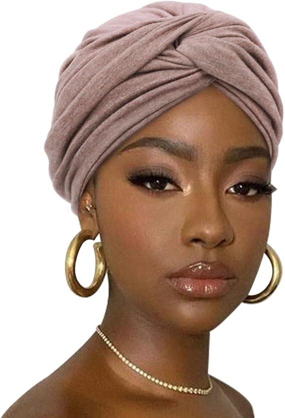 DRESHOW, African Turban for Women Knotted Hairwraps for Sleeping Turban Headwraps Head Warmer Scarf for Black Women Chemo Cap, Brown