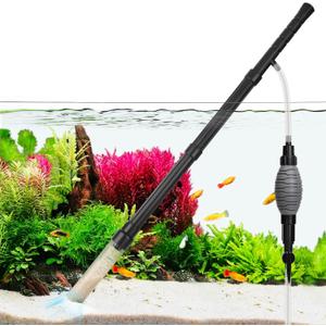 AQQA Gravel Vacuum for Aquarium Siphon - Adjustable Flow Fish Tank Cleaner with Handle, Manual Siphon Pump Water Changer Sand Rock Suction Cleaner, Upgraded Hard Hose with Threaded Connection (S)