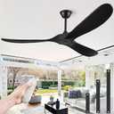 72" Outdoor Ceiling Fans for Patios, Matte Black Ceiling Fans Without Lights, 3 Blades Wood Ceiling Fan with No Light by Remote Control Wet Rated for Indoor Outdoor, Porch, Farmhouse, Bedroom