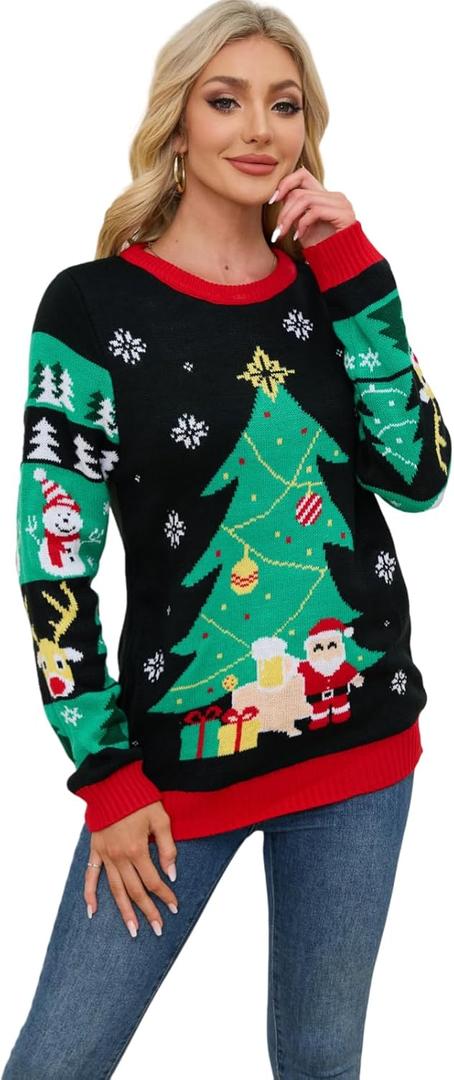 Ugly Christmas Sweater Women Graphic Printed Pullover Chunky Sweaters Cute Christmas Sweaters for Women Holiday, Size XL