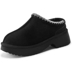 Vilanva Platform Clogs for Women Cozy Suede Fall Slippers with Warm Fur Lined Slip on Shoes Outdoor Indoor House (8, Black)