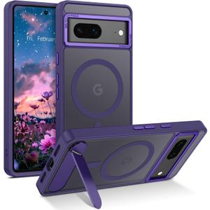 GUAGUA for Google Pixel 7 Case with Stand, Magnetic Cases with Foldable Invisible Stand Translucent Matte Back Slim Protective Shockproof Kickstand Phone Case for Google Pixel 7 6.3", Purple