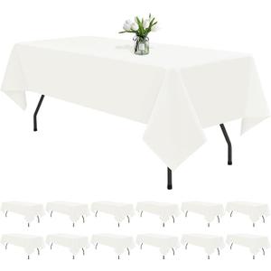 12 Pack Ivory Tablecloths for Rectangle Tables 60 x 126 Inch Ivory Polyester Tablecloth 8 Foot Rectangle Table Cloth Washable Fabric Table Cover for Party Wedding Banquet Restaurant Events