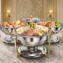 4 Pack 6 QT Round Chafing Dishes for Buffet with Glass Lid, Stainless Steel