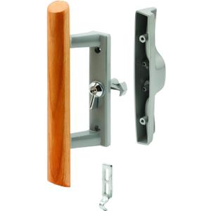 Prime-Line C 1018 3-15/16 In. Hole Center, Gray Diecast, Sliding Patio Door Handle with Wood Handle (Single Pack) (Aluminum)