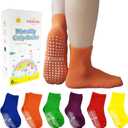 Toddler Grip Crew Socks With Grippers Boys Girls Kids 1-3/3-5/5-7T 6 Pairs (Rainbow)