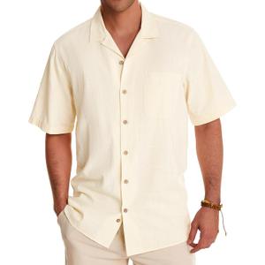 Alimens & Gentle Cuban Linen Shirts for Men Short Sleeve Button Down Shirt Cotton Summer Beach Camp Vacation Hawaiian Shirts (Medium, Cloud Cream)